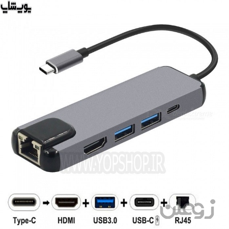مبدل Type-c به LAN و USB3.0 و HDMI و Type-c مخصوص موبایل و مک بوک اونتن Onten