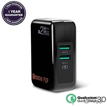 Quick Charge 3.0 USB Travel Wall Charger,2 Ports QC3.0 QC2.0 Adapter Smart Fast Charging Adaptive Plug for iPhone, Samsung, LG, Tablet &more