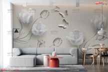  پوستر دیواری طرح گل لاله سفید و پروانه