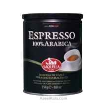  قهوه اسپرسو ۱۰۰٪ عربیکا آسیاب شده ساکویلا SAQUILLA قوطی ۲۵۰ گرم