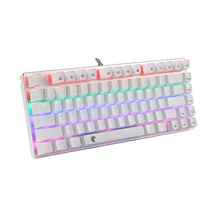  HUO JI 60% Mechanical Gaming Keyboard, E-Yooso Z-88 with Red Switches, Rainbow LED Backlit, Compact 81 Keys Hot Swappable, Silver and White white keyboard,red switch