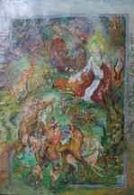  تابلو نقاشی نگارگری طرح ضامن آهو کد ۱۰۴۰۹
