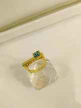 انگشتر برنجی فیروزه کوب طرح اسلیمی روکش طلای زرد سنگ فیروزه اصل نیشابور ا Ring, brass, turquoise, burnt designs arabesque gold overlay yellow turquoise stone principle of Neyshabur