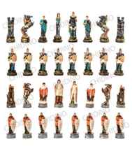 مهره های شطرنج فلزی رنگی با طرح صلیبی و یونانی