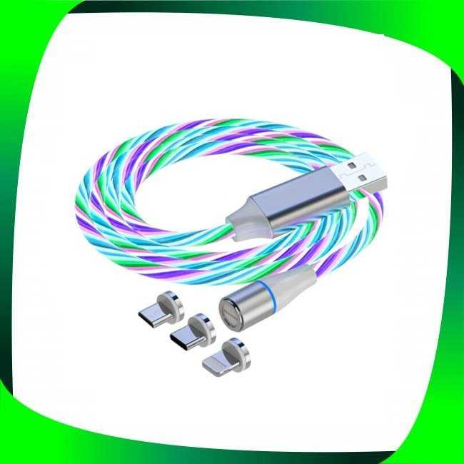  کابل تبدیل مغناطیسی USB به MicroUSB / USB-C / لایتنینگ مدل 1x3 LED طول 1 متر