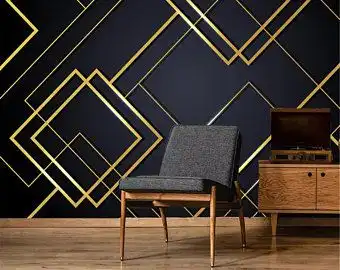  کاغذ دیواری مدرن مشکی طلایی طرح اشکال هندسی