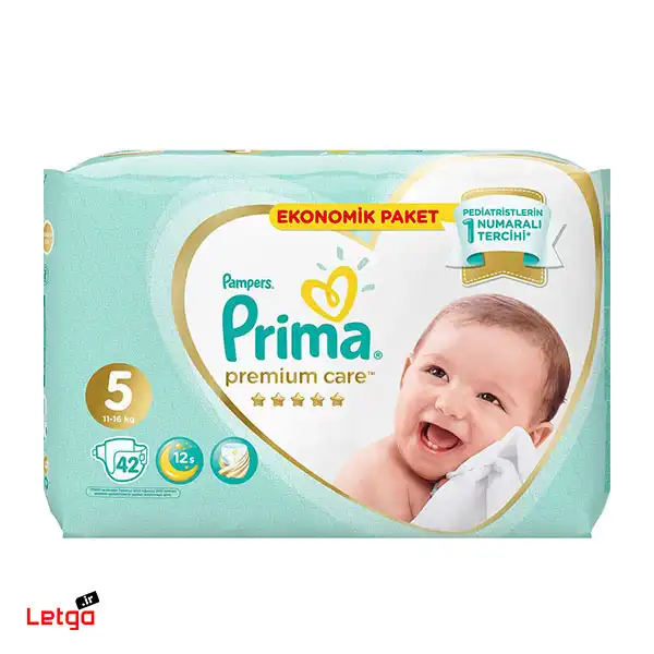پوشک چسبی پریما Premium care سایز 5 بسته 42 عددی