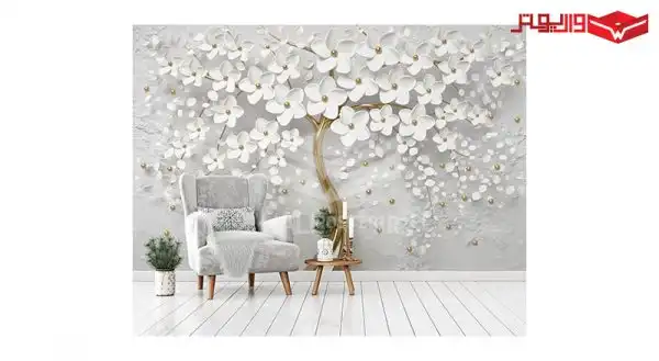  پوستر دیواری درخت طلایی و گل های سفید