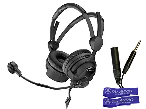 هدست Sennheiser HMD26-II-600-X3K1 Sportscaster هدست ، دو گوش ، HyperCardioid Dynamic Mic، 1/4 "و اتصالات XLR با 2 تسمه کابل صوتی TAI