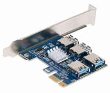 کارت تبدیل 1 پورت PCIE x1 به 4 پورت x16 کارت گرافیک با رابط USB3.0 ا تجهیزات ماینینگ مقداد آی تی PCIE-EUX1-04 PCIe X1 to 4 Port USB 3.0 PCIe X16 Riser Card