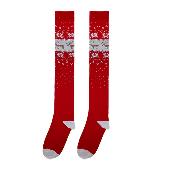 جوراب ساق بلند بالا زانو زنانه کریسمسی با طرح برف و گوزن کد ph610.1