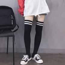 جوراب ساق بلند زنانه مشکی دو خط سفید کد PH102