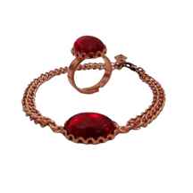 ست دستبند و انگشتر مسی زنانه زنجیری تک نگین قرمز کد 2.JW178
