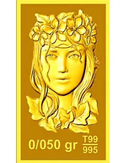  شمش طلا ۵۰ سوتی (۰.۰۵۰ گرم ) نقش برجسته پرنیا