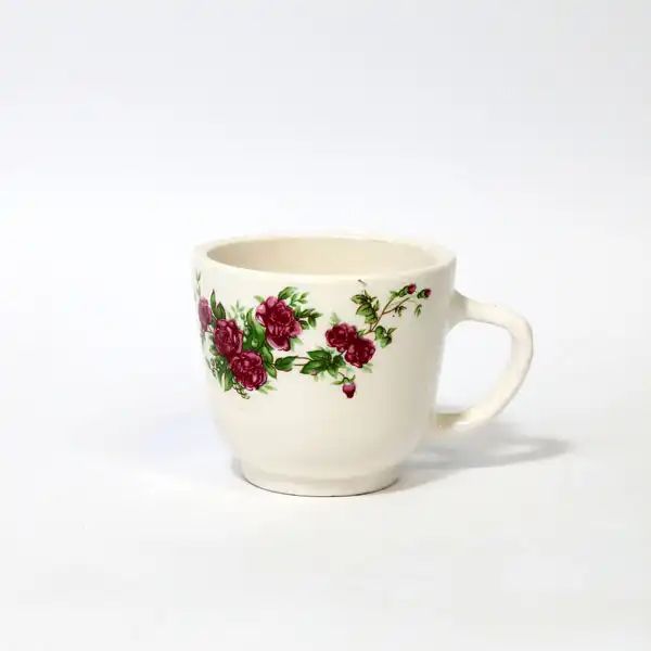 فنجان گرد گل سرخی سرامیکی مجموعه سروستان