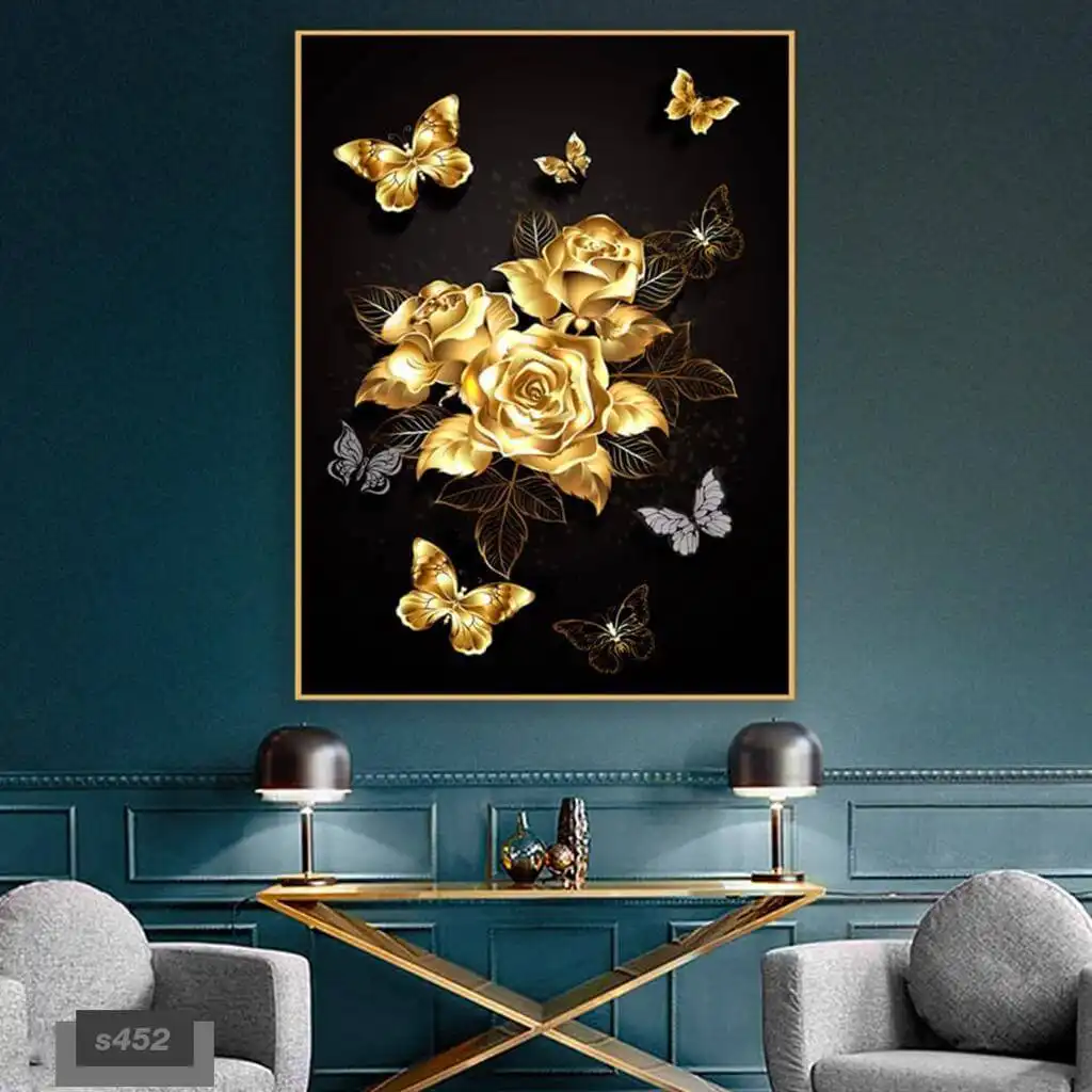  تابلو دکوراتیو مدرن گل و پروانه طلایی کد ۴۵۲